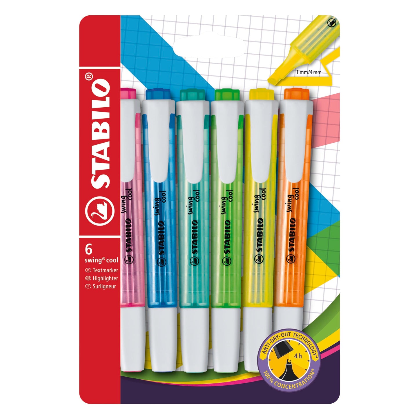Highlighter - STABILO swing cool - Pack of 6 - Assorted Colors