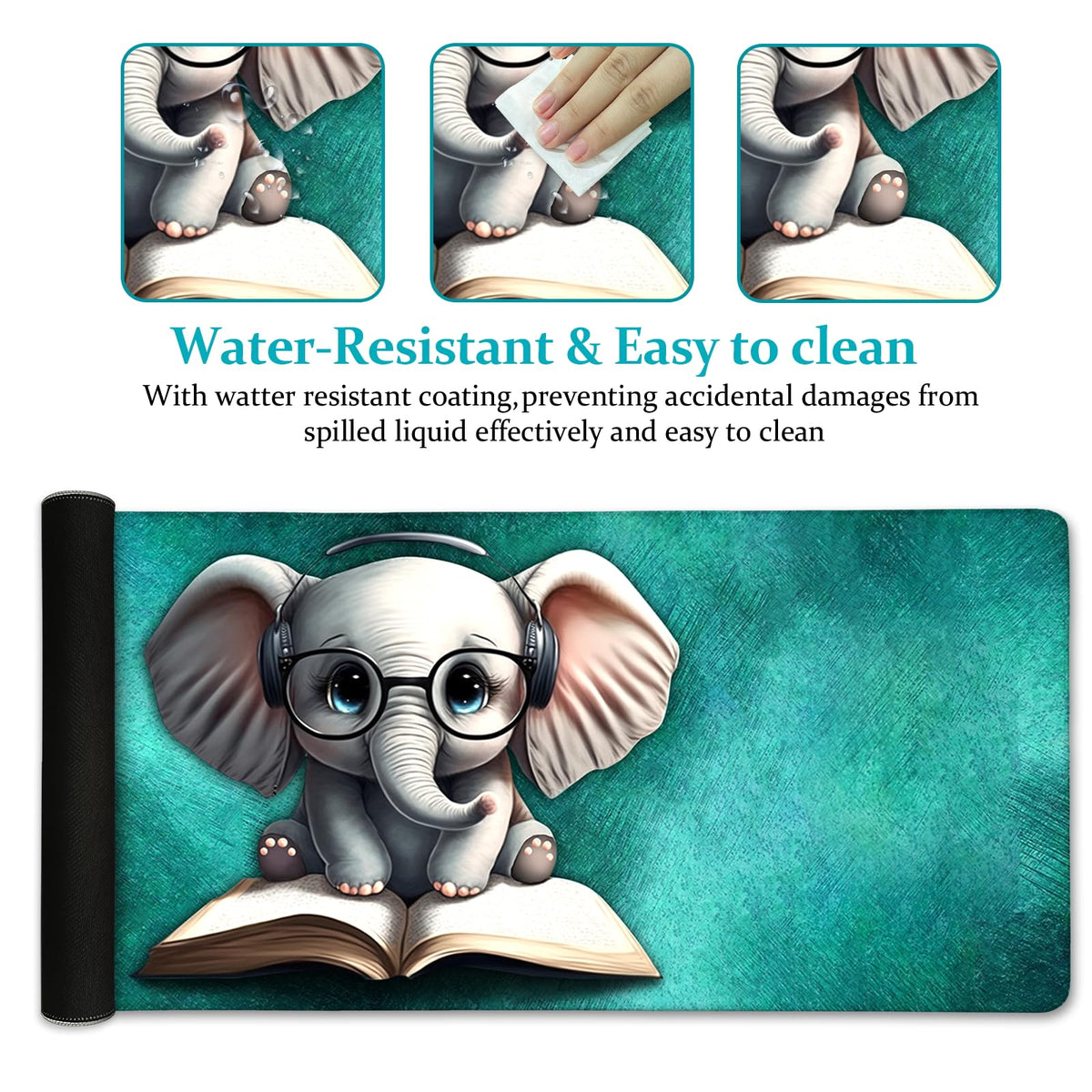 LIMKRIAN Desk Mat, Mouse Pad for Desk Office Decor, 31.5x11.8 in, Elephant