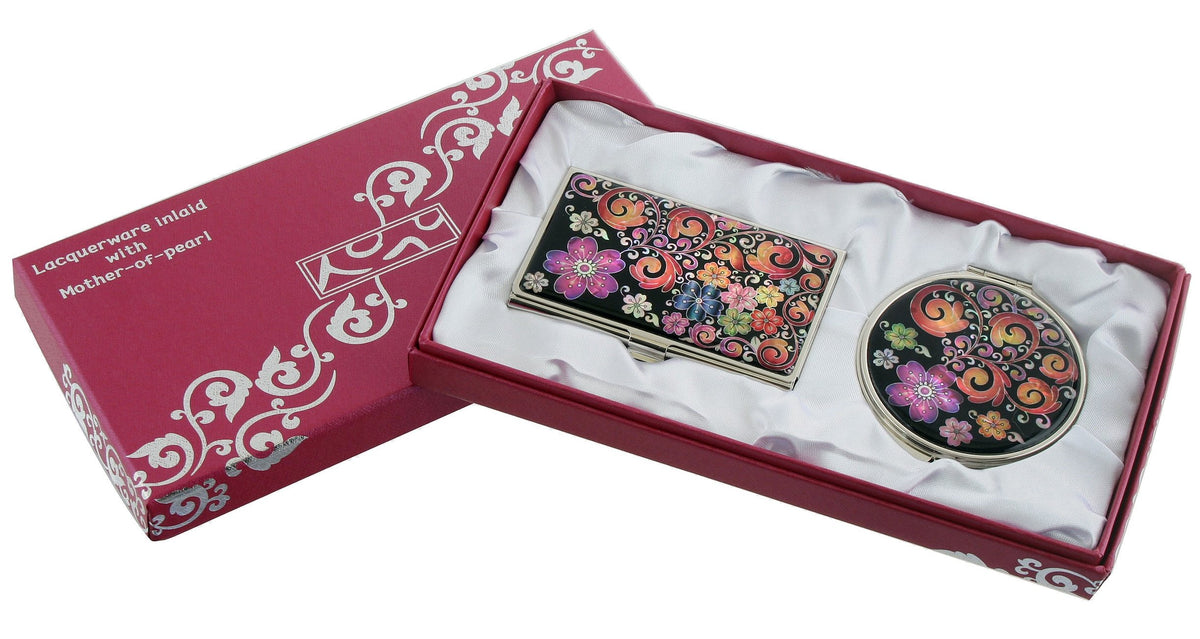 Antique Alive Mother of Pearl Design RFID Blocking Protection Business Card Case, Credit Card