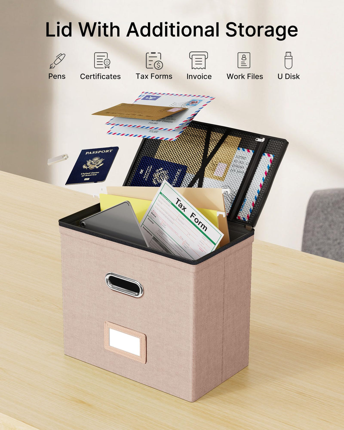 Oterri File Box Small 1-Pack Mesh Pockets Hanging Organizer for Letter-Size