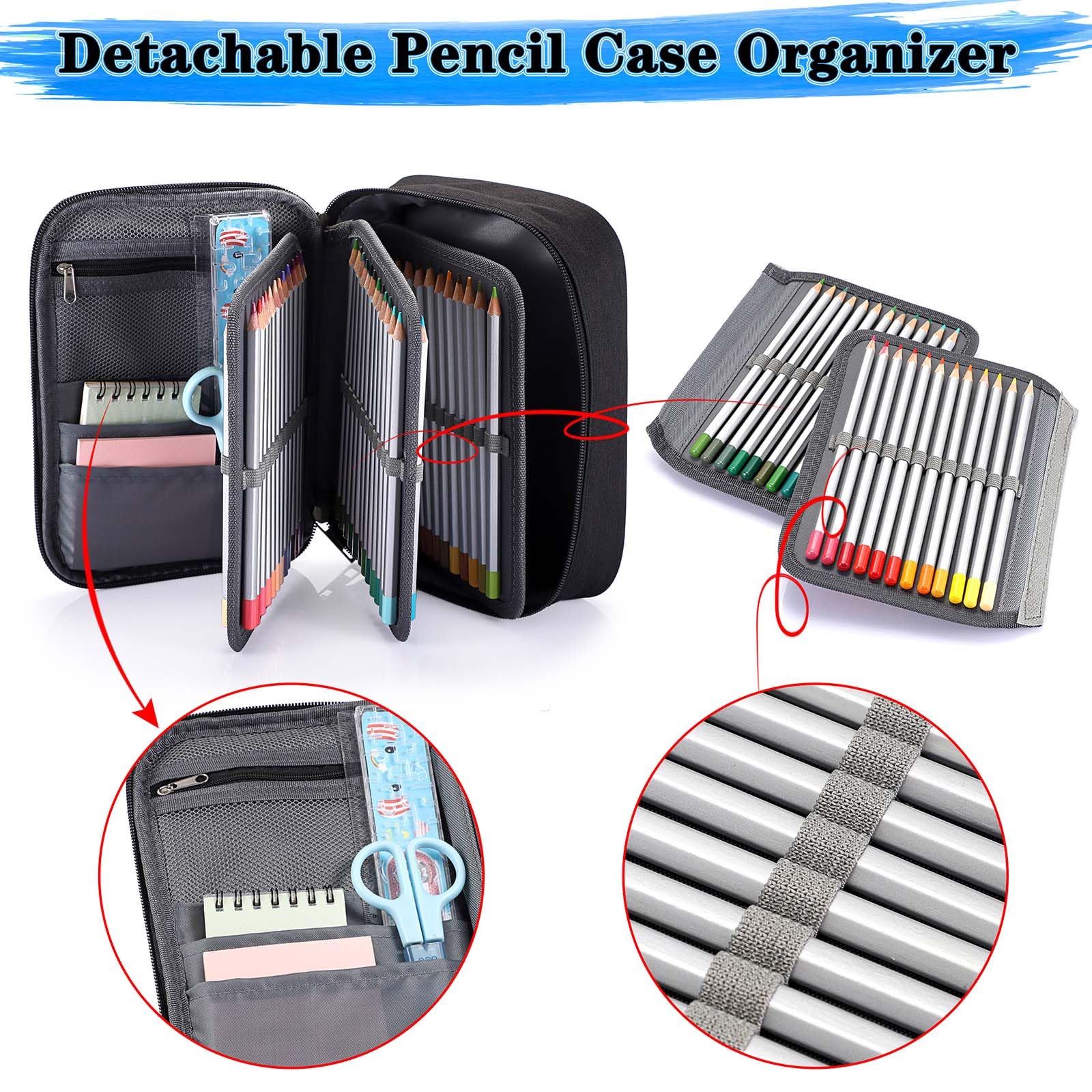 BTSKY® High Capacity Zipper Case- Multi-Functional for Stationery and Pencil, 72 Slots Colored