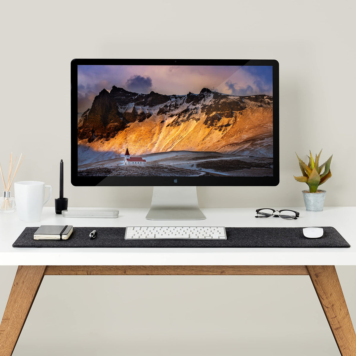 Wolvende Premium Felt Desk Mat | Medium 12" x 36" | Multifunctional Desk Pad for Home Office | Dark