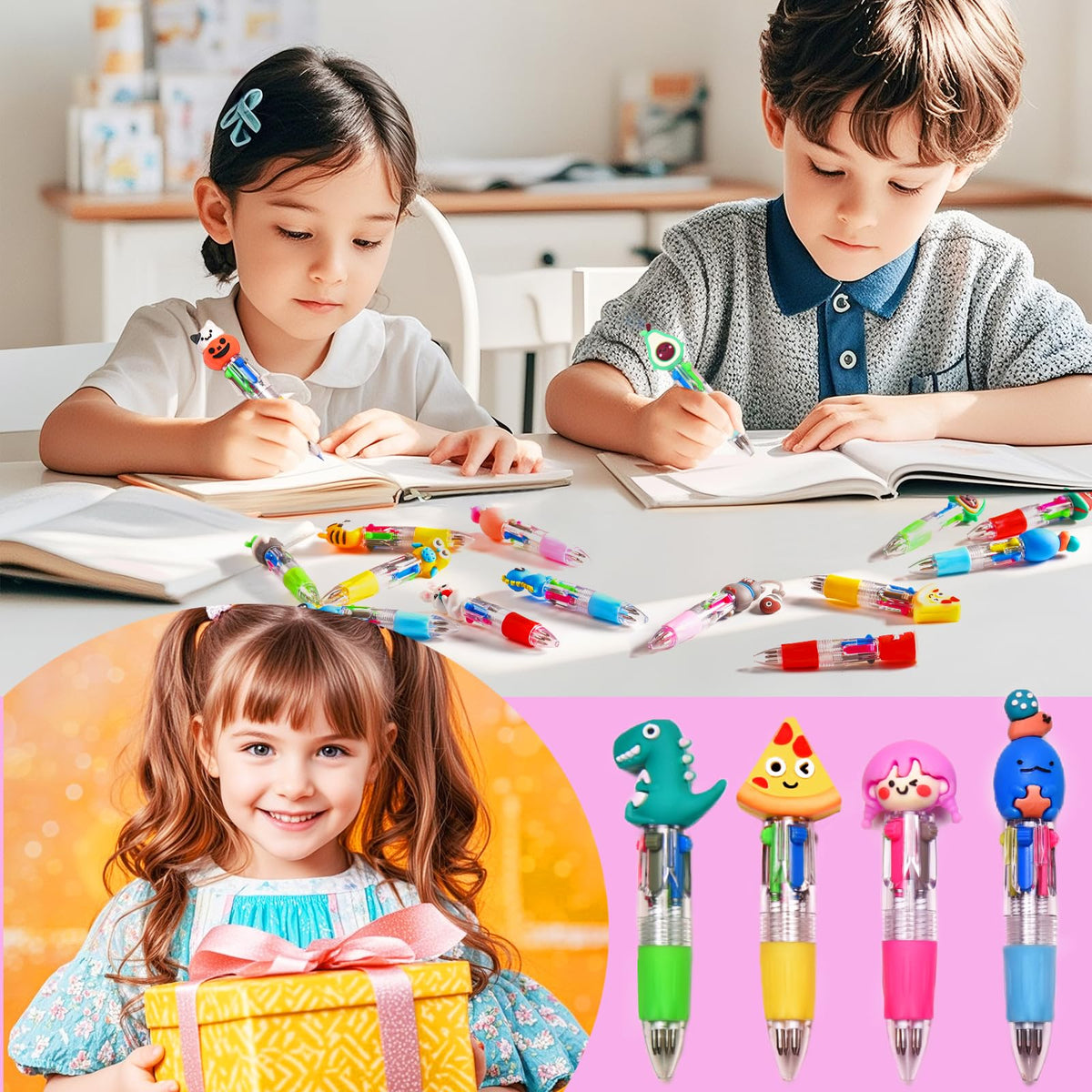 BIMORITA 60Pcs Mini Multicolor Pens in One 4-in-1, Cute Pens Bulk for Party Favors and Birthdays
