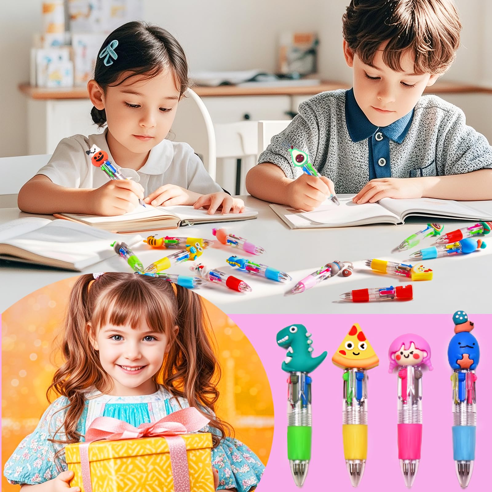 BIMORITA 60Pcs Mini Multicolor Pens in One 4-in-1, Cute Pens Bulk for Party Favors and Birthdays