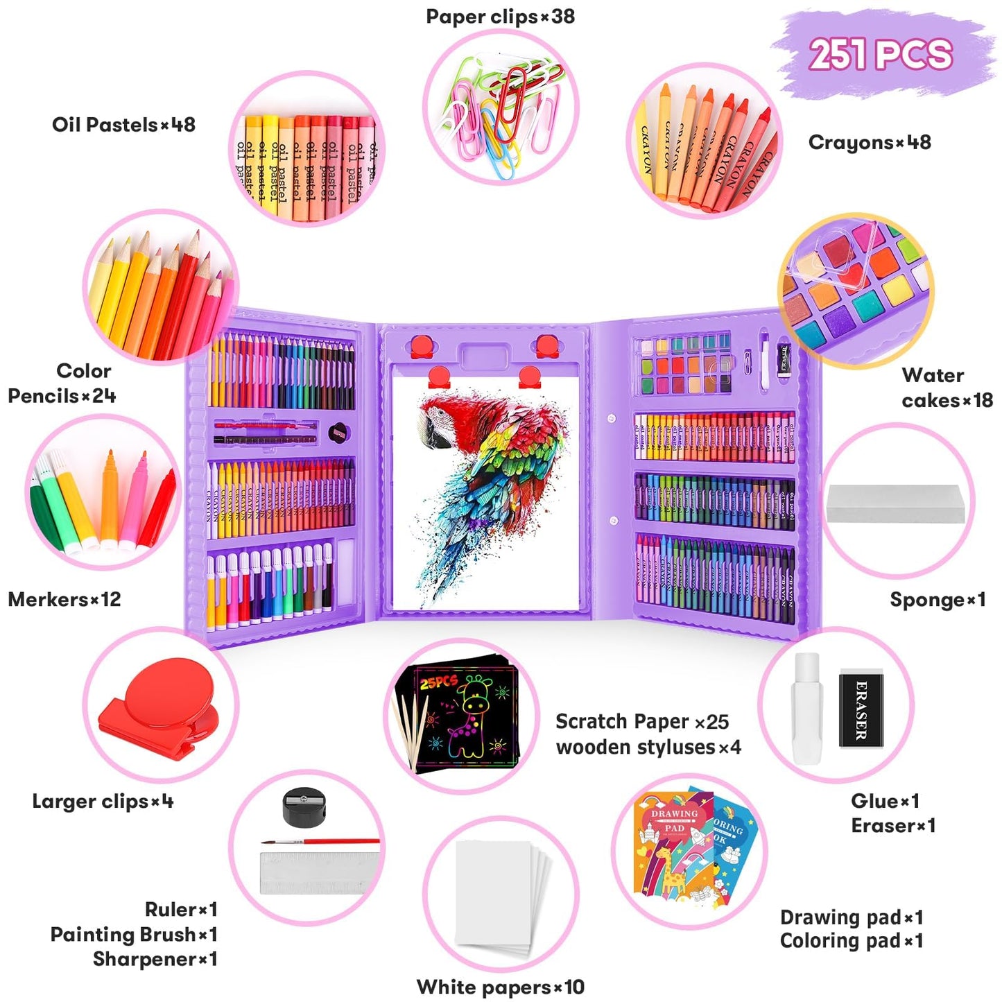 iBayam 251-Pc Art Kit – Easel, Sketchbook, Scratch Paper, Crayons & Pencils