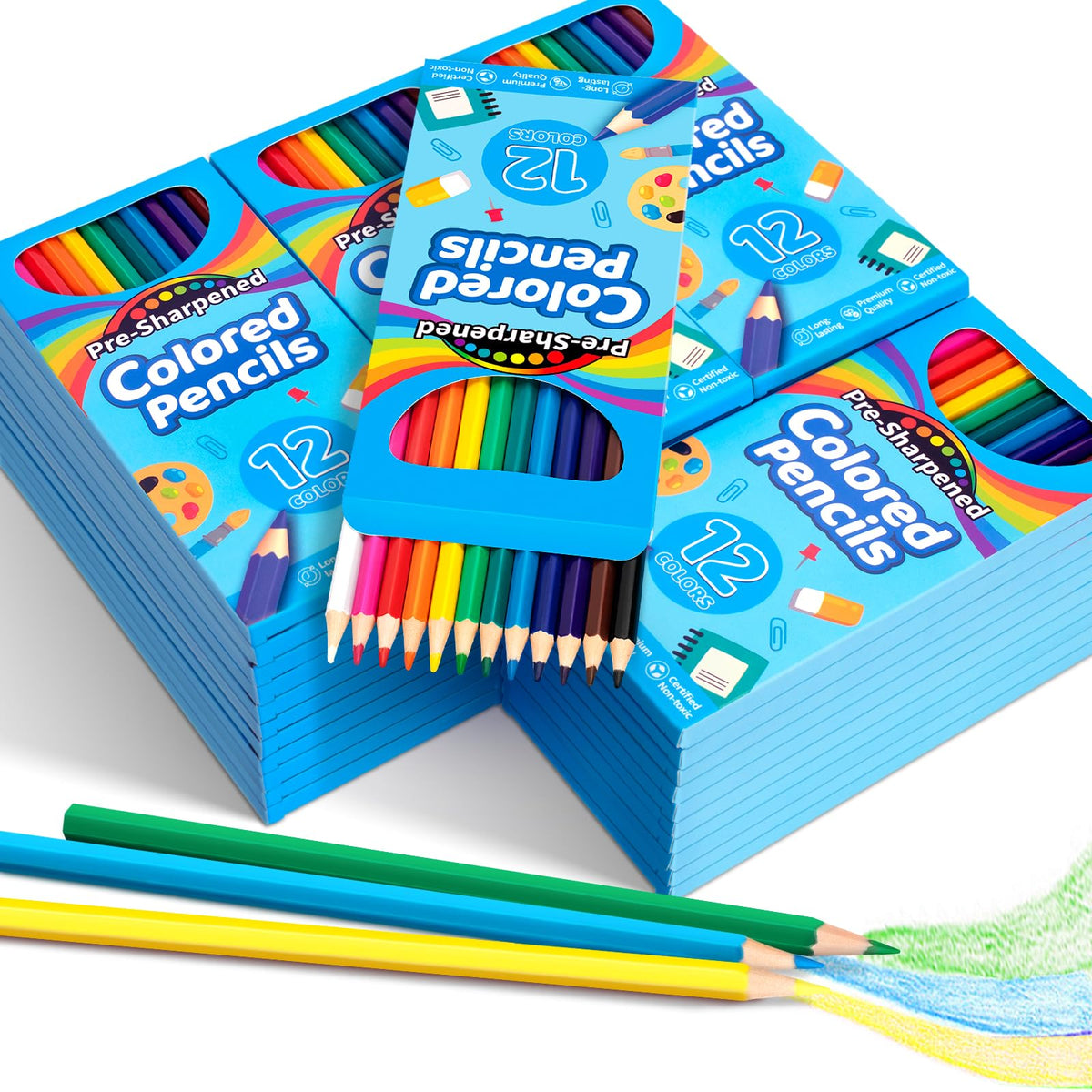 V-Opitos 288 Count Bulk Pre-Sharpened Colored Pencils, 12 Colors