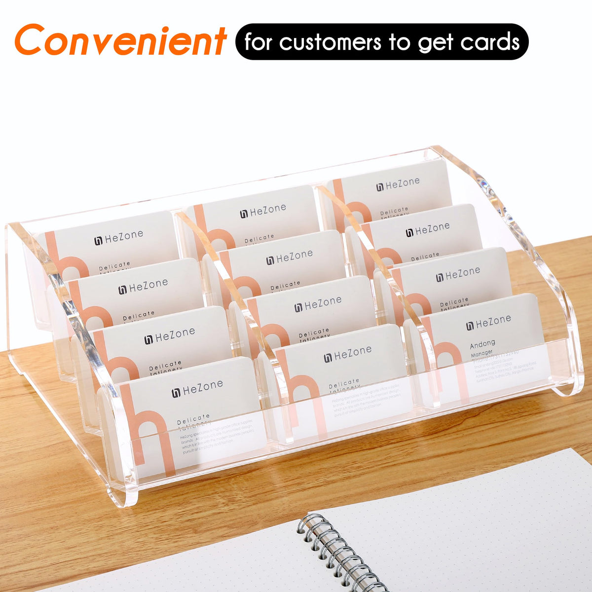 HeZone Business Card Holder Display for Desk Muitiple, Clear Acrylic Business card Stand Rack for