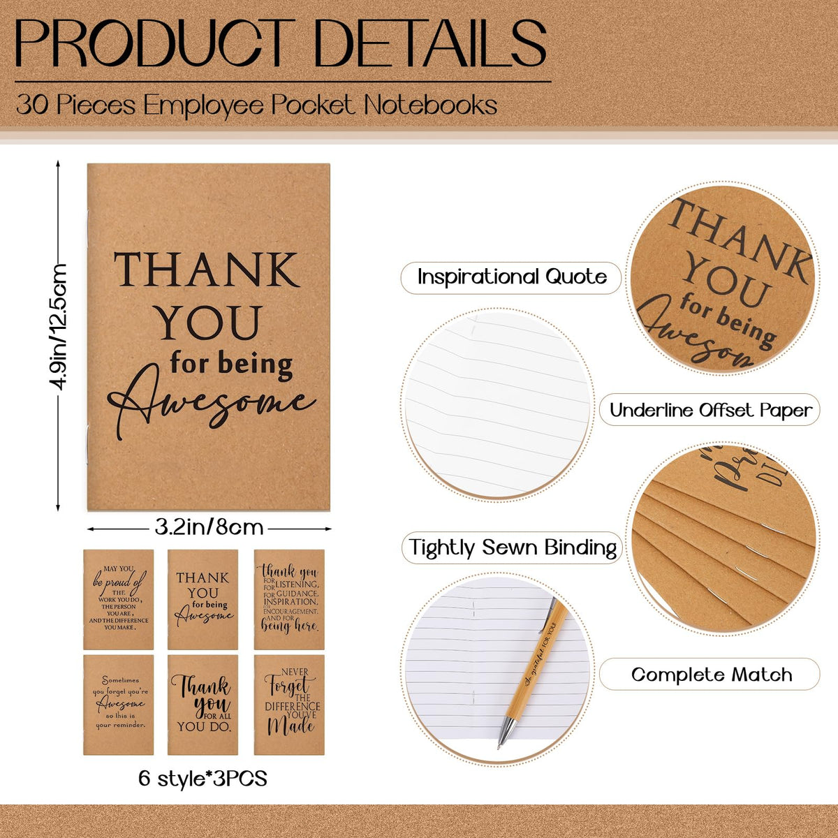 Teling 30 Sets Employee Appreciation Gifts Include Thank You Notebook Inspirational Wooden