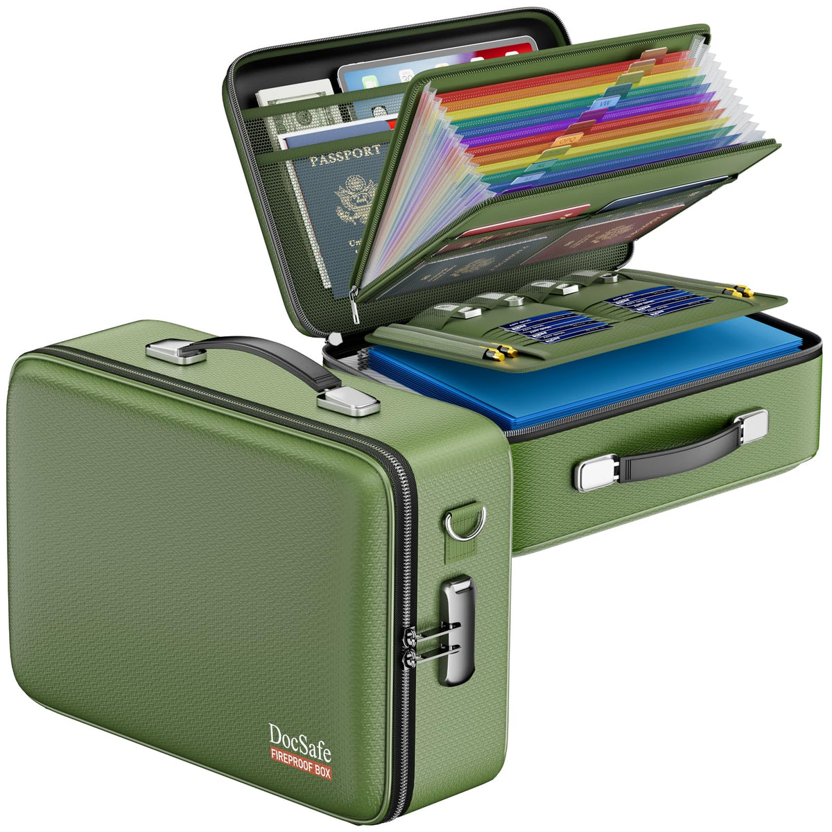DocSafe Fireproof Document Box Hard Case with Lock ＆ Accordion File Folder