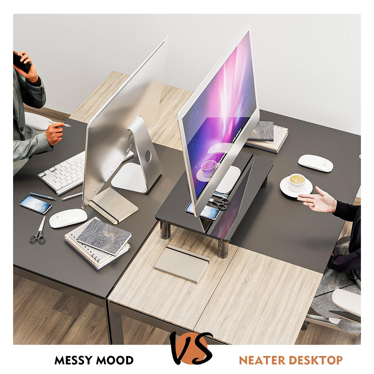 Glass Computer Monitor Stand Riser with Height Adjustable Multi Media Desktop Stand for Flat Screen