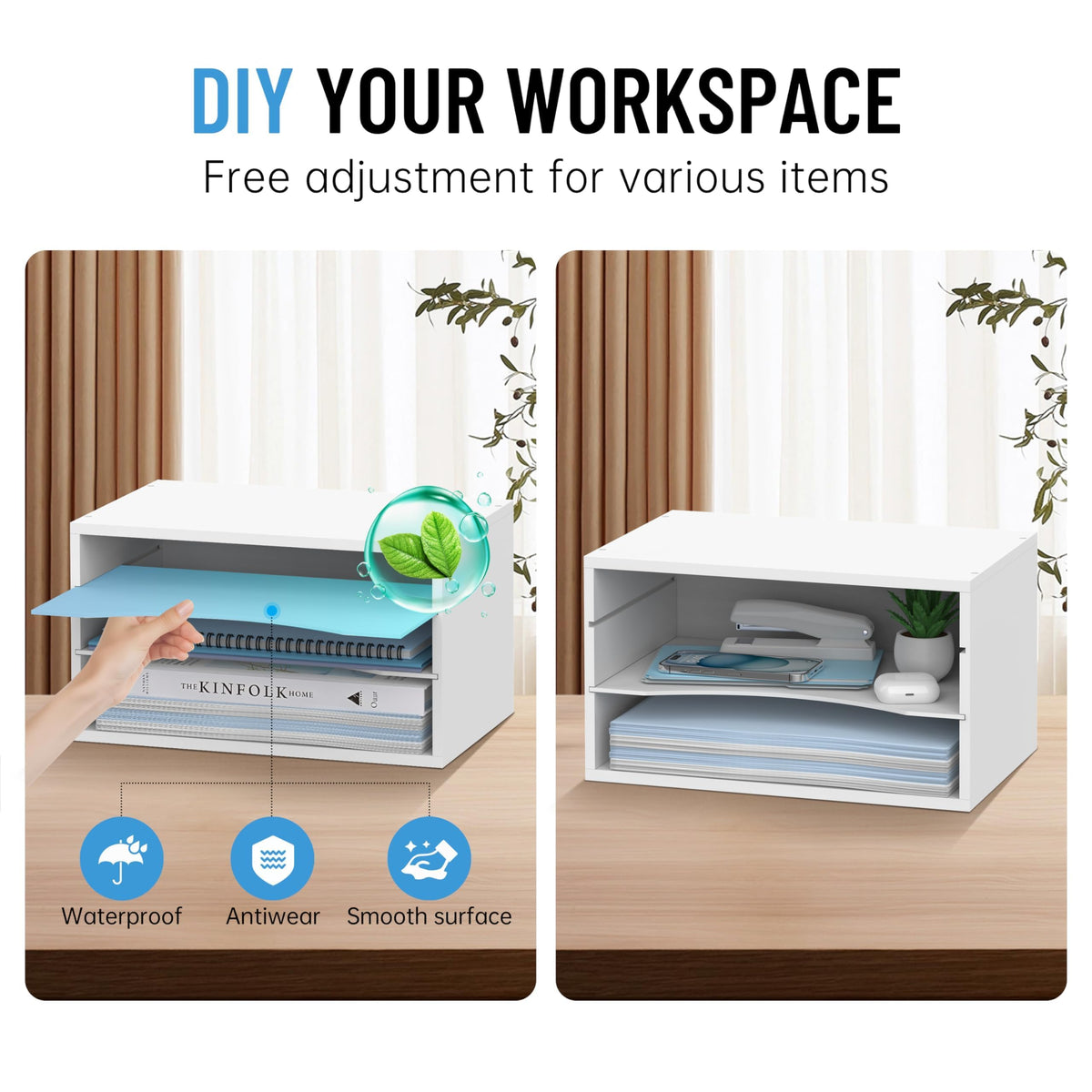 3-Tier Paper Organizer for Desk, Adjustable Mail Organizer, White