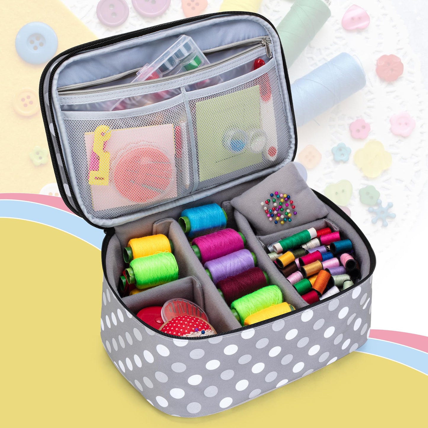 Luxja Double-Layer Large Sewing Organizer, Polka Dots