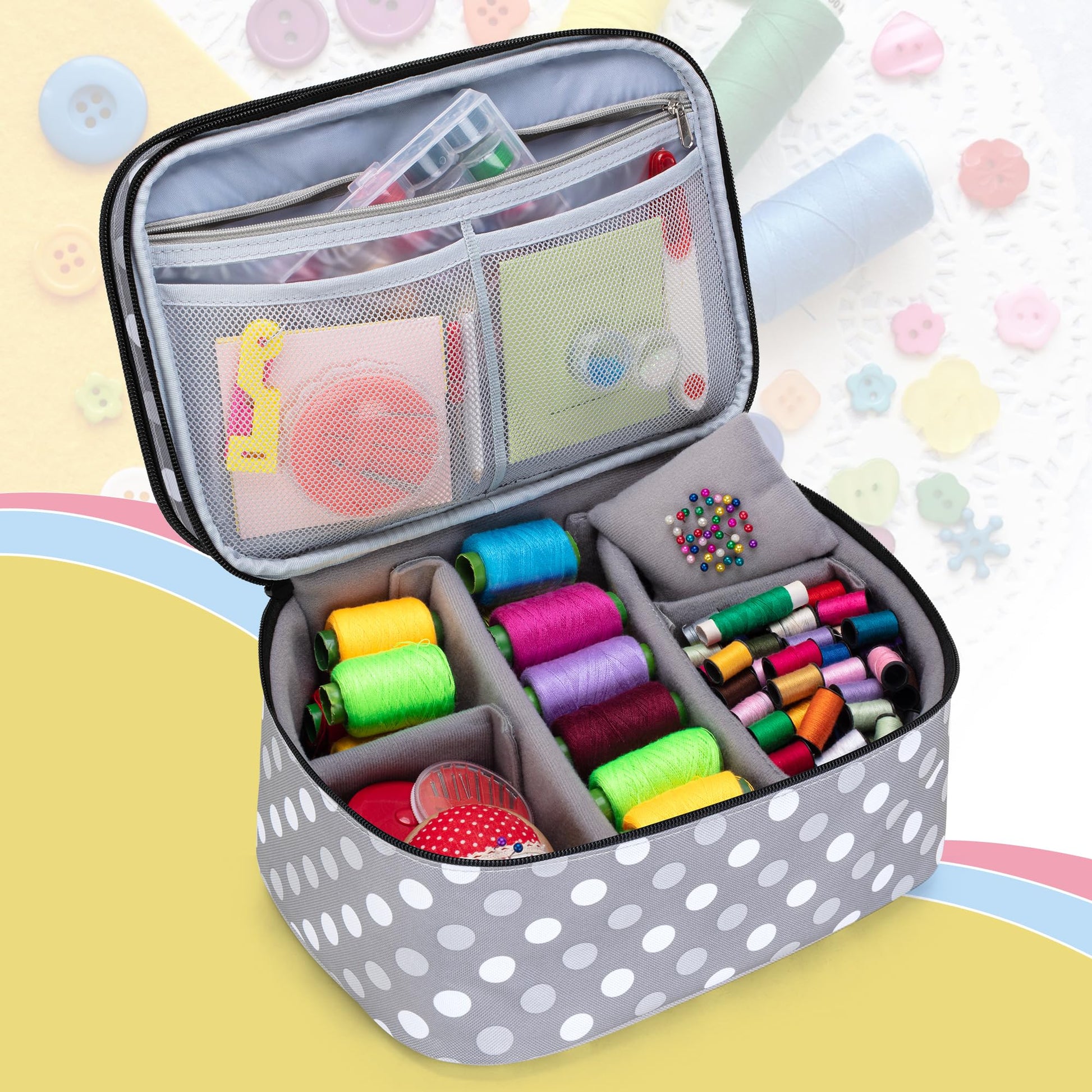 Luxja Double-Layer Large Sewing Organizer, Polka Dots