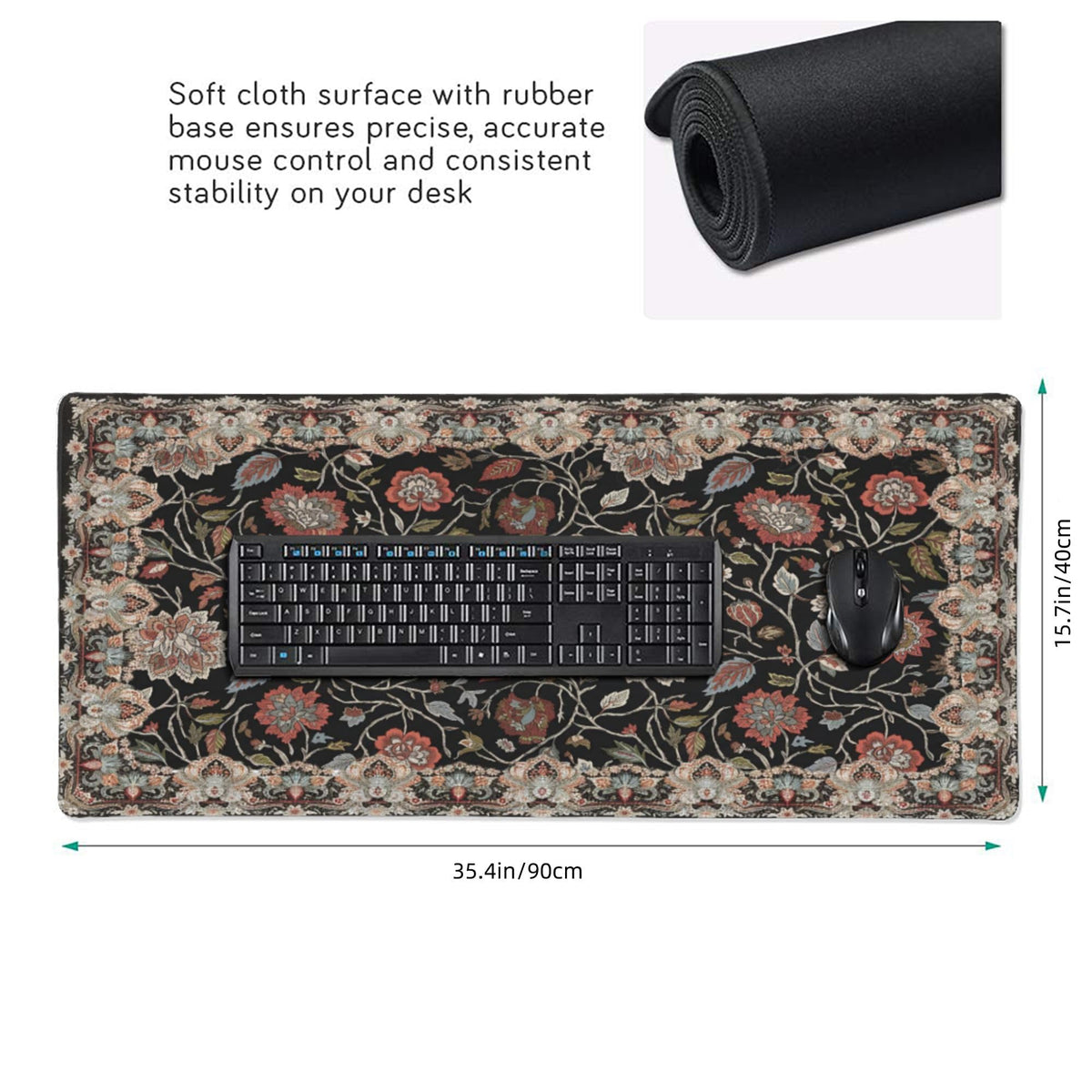 Floral XXL Large Desk Pad Mat - Anti-Slip Stitched Edges Mouse Pad for Women, Office & Home, Extra