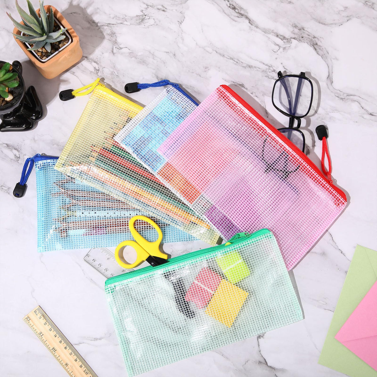 Harloon 150 Pack Clear Pencil Pouches Bulk, 9.5'' x 4.5'',5 Colors