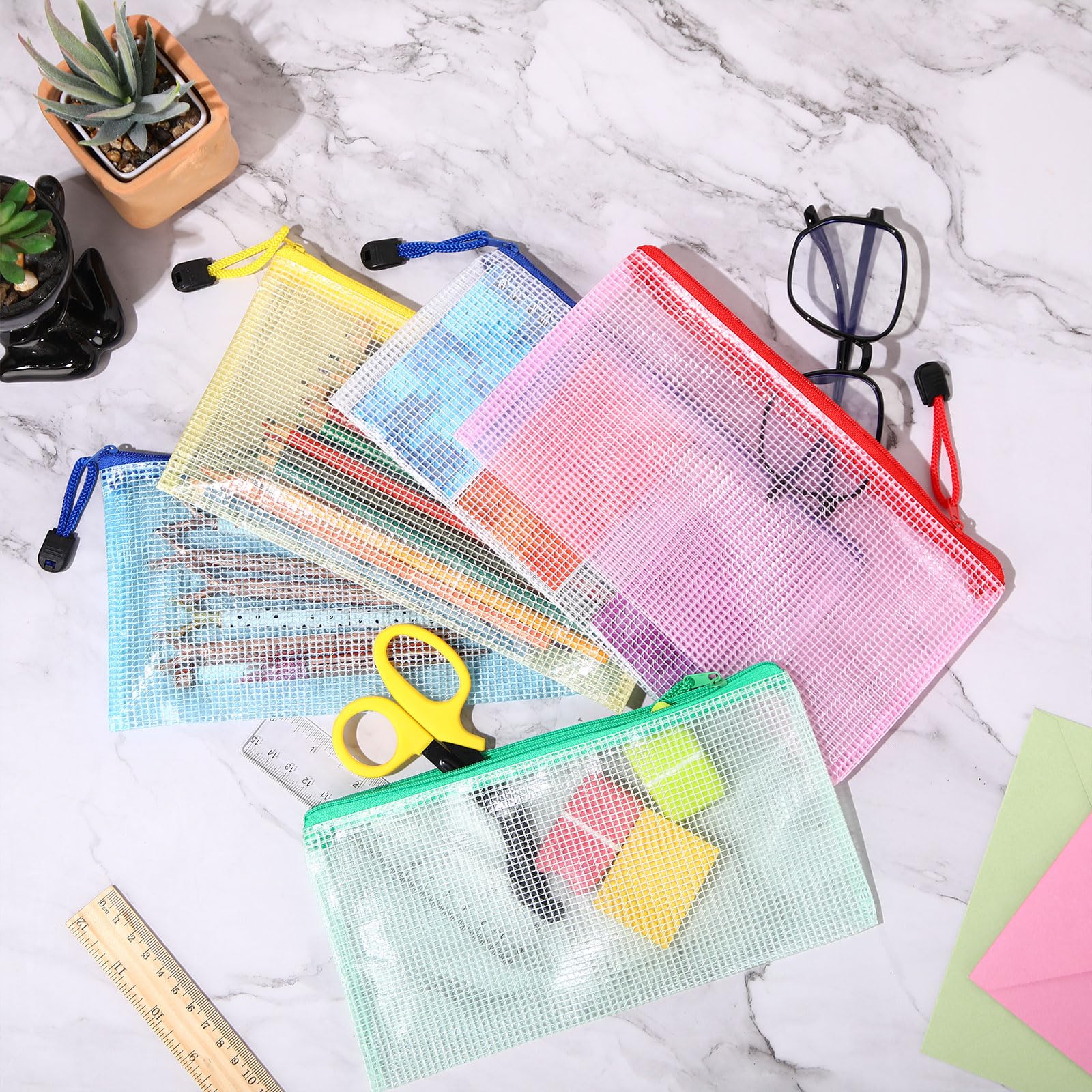 Harloon 150 Pack Clear Pencil Pouches Bulk, 9.5'' x 4.5'',5 Colors