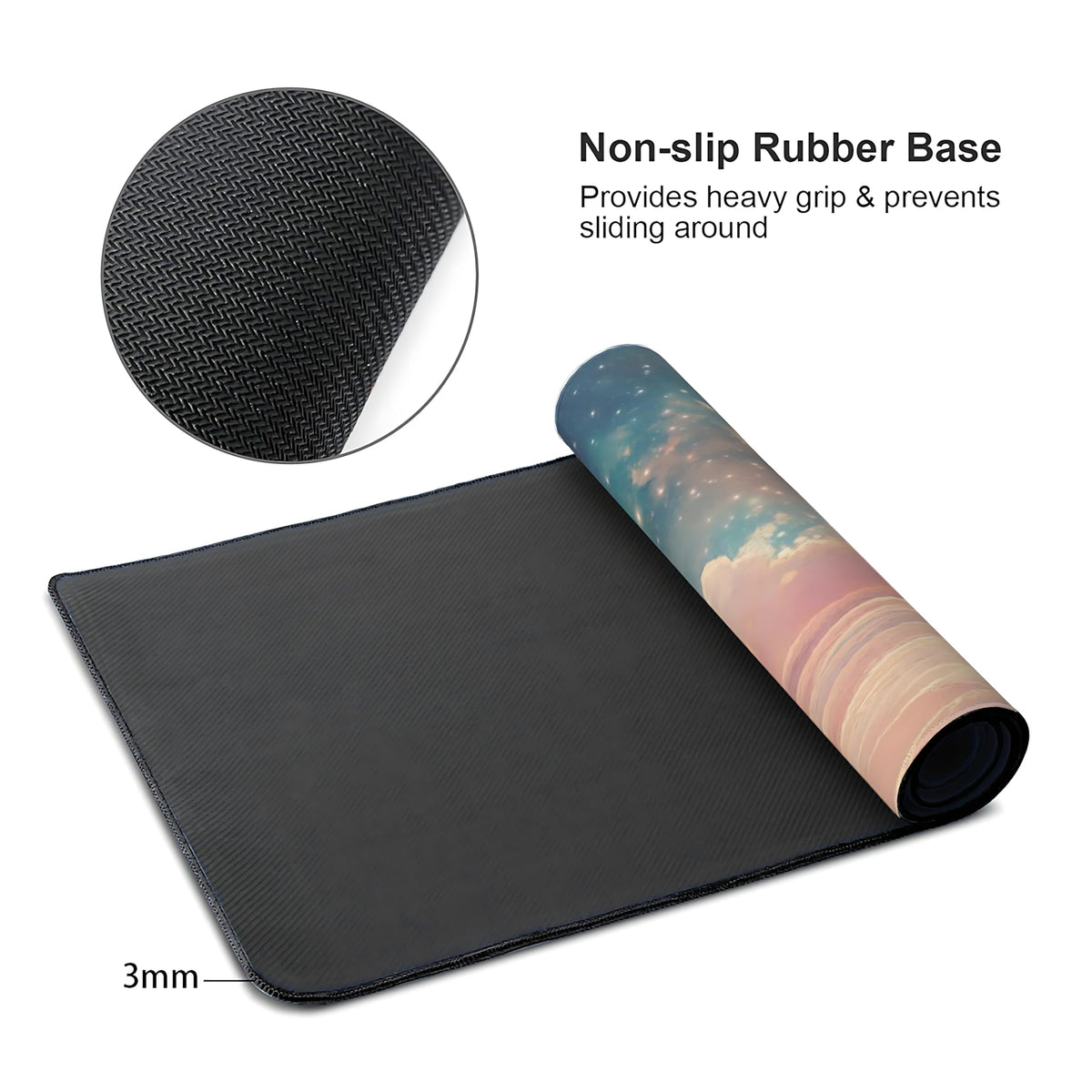 Cute Aesthetic Cloud Gaming Mouse Pad, Pink Warm Healing Desk Mat with Anti-Slip Base & Stitched