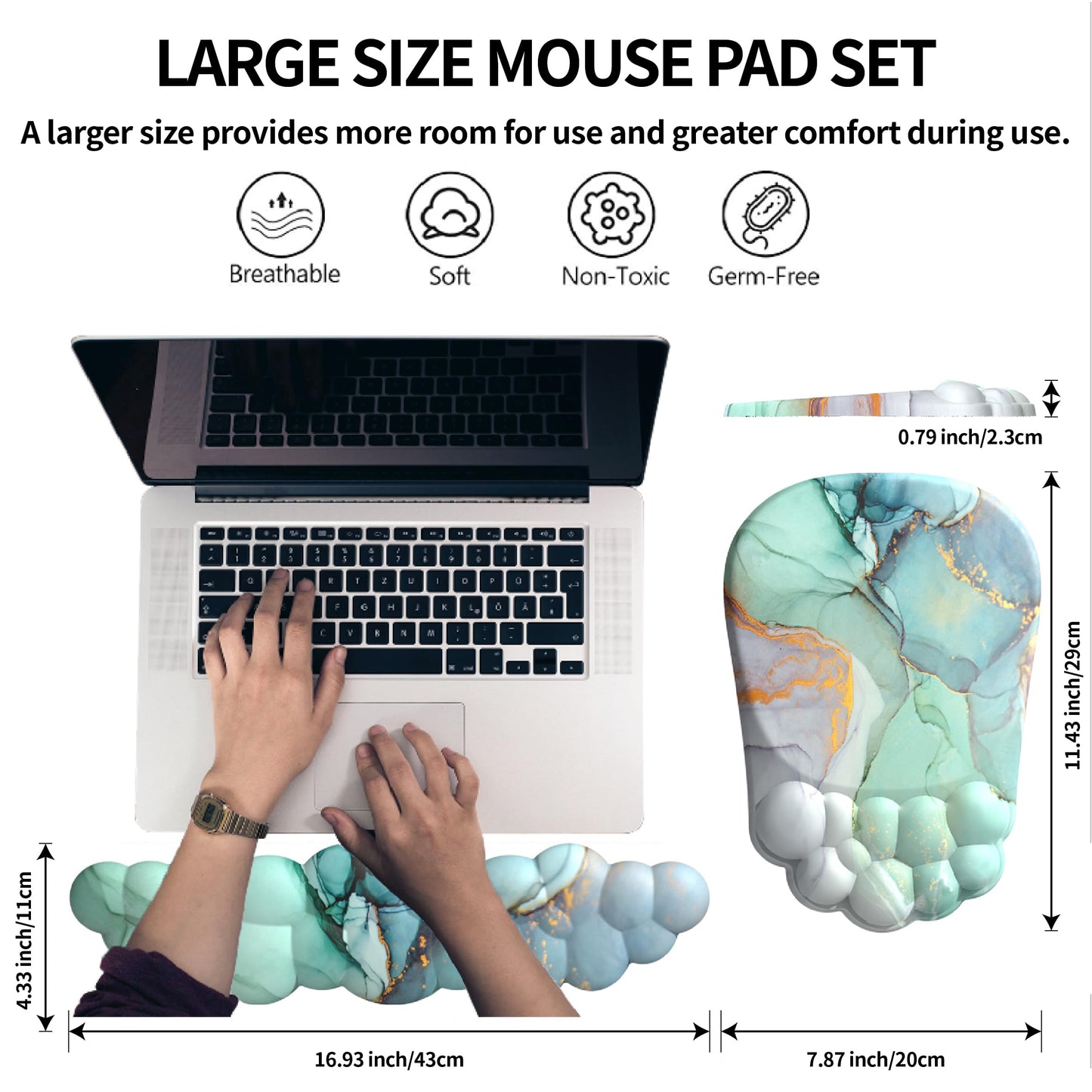 ANGKOYT Ergonomic 2 in 1 Cloud Mouse Pad and Keyboard Wrist Rest, Non-Slip, Relieves Wrist Pain