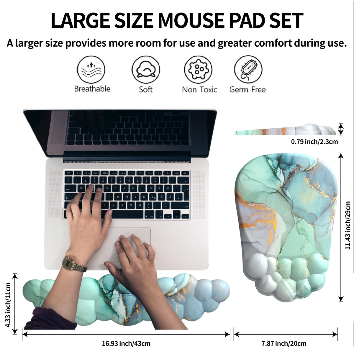 ANGKOYT Ergonomic 2 in 1 Cloud Mouse Pad and Keyboard Wrist Rest, Non-Slip, Relieves Wrist Pain