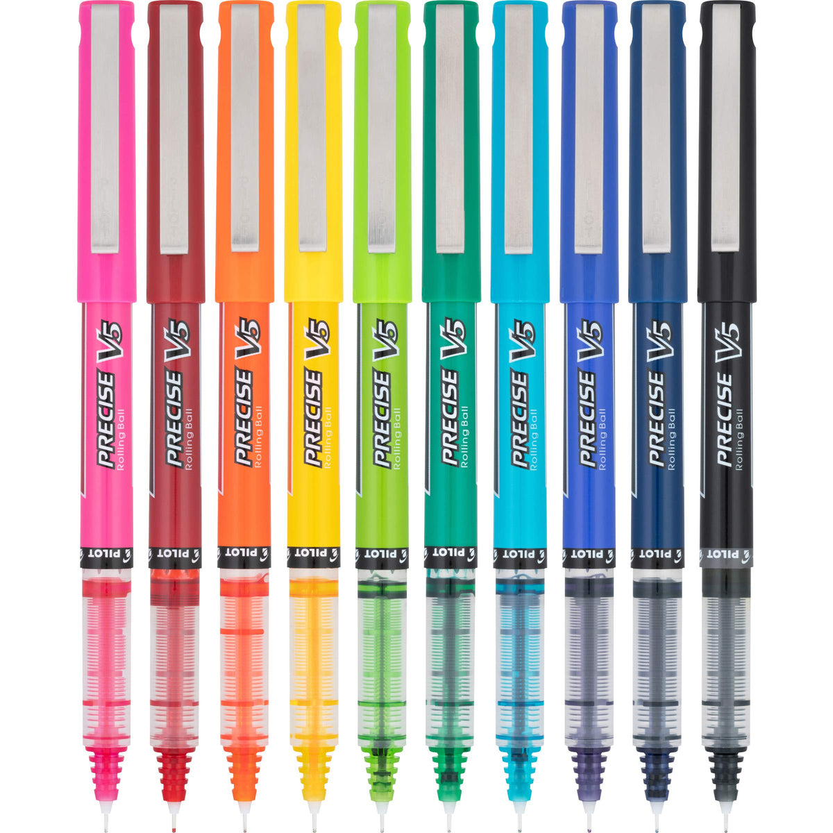 PILOT Precise V5 Capped Rollerball Pens, Assorted Colors, Pack of 10