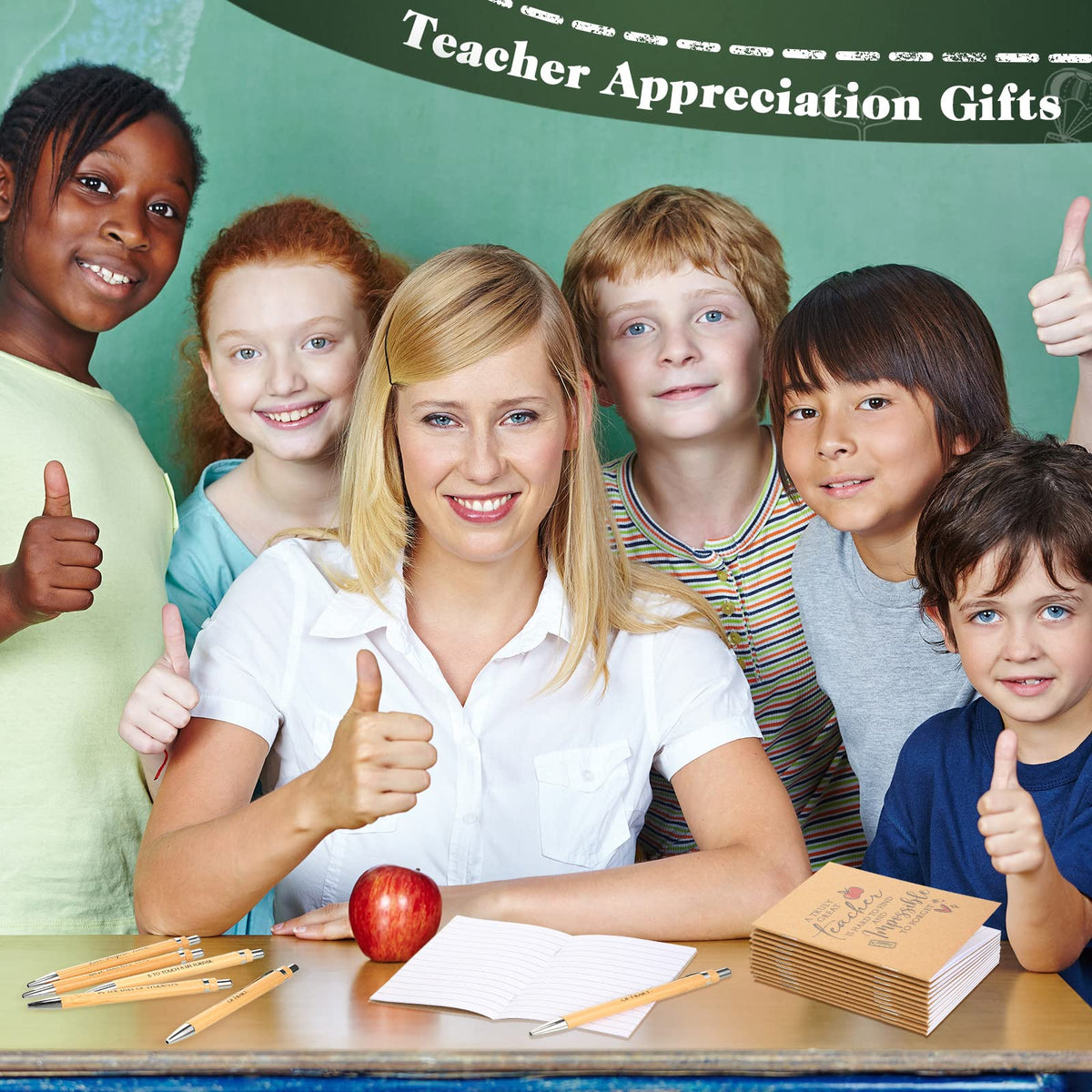 Kosiz 120 Pcs Teacher Appreciation Gifts Bulk Thanks Kraft Notebooks & Pens