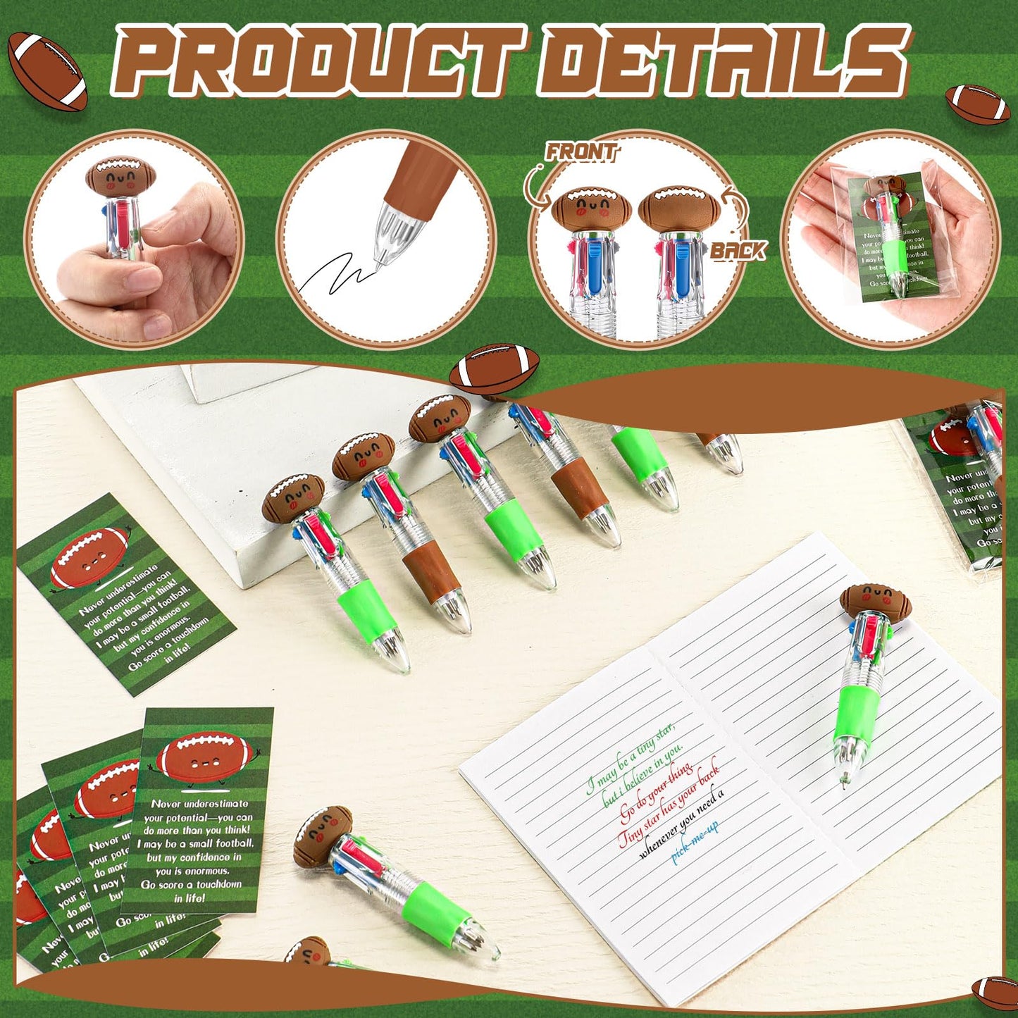 Sayglossy 36 Sets Football Party Favor Pens Bulk, 4-in-1 Pens with Cards