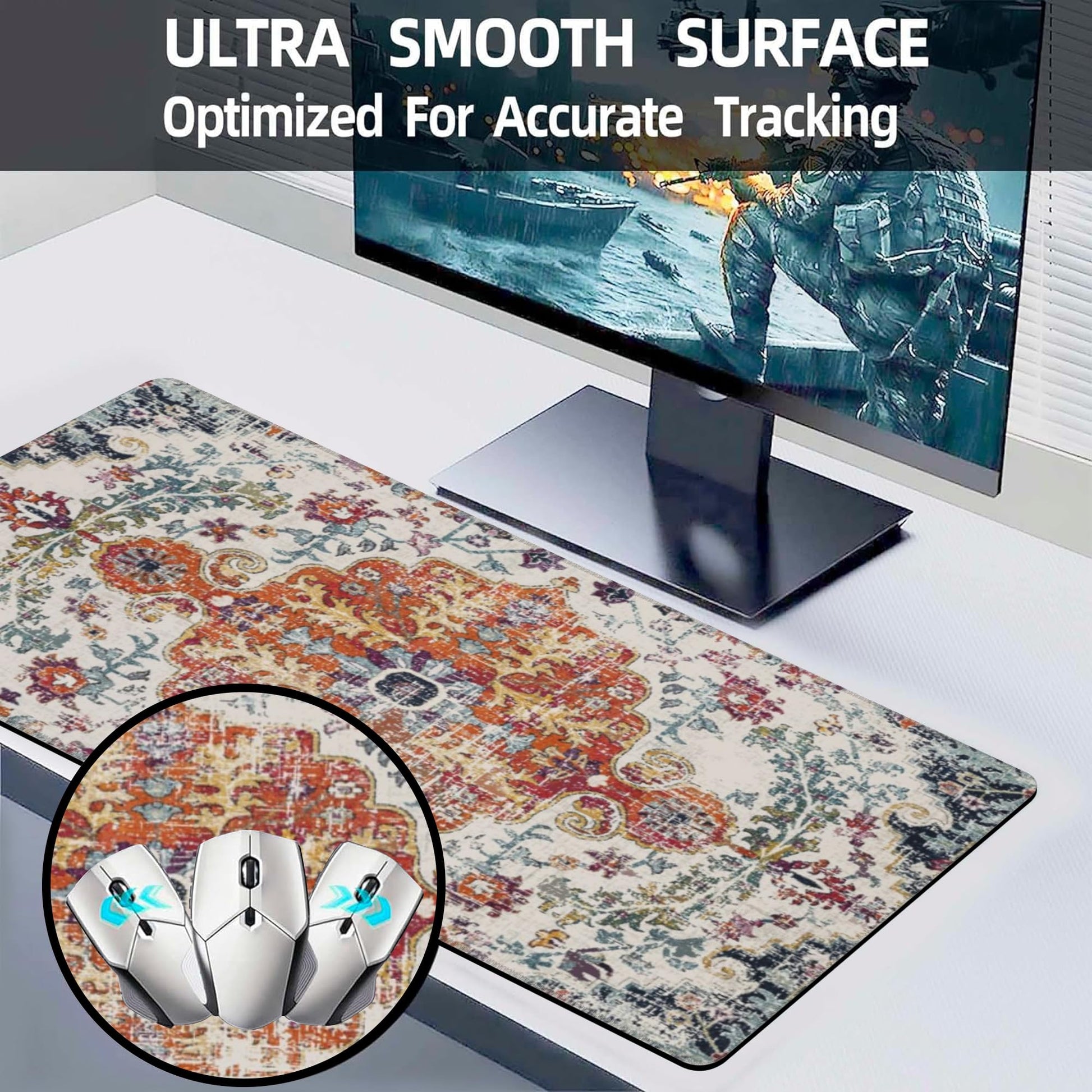 Large Gaming Mouse Pad for Desk,Boho Carpet Style Desk Mat for Desktop,Boho Rug Desk Pad, Extended