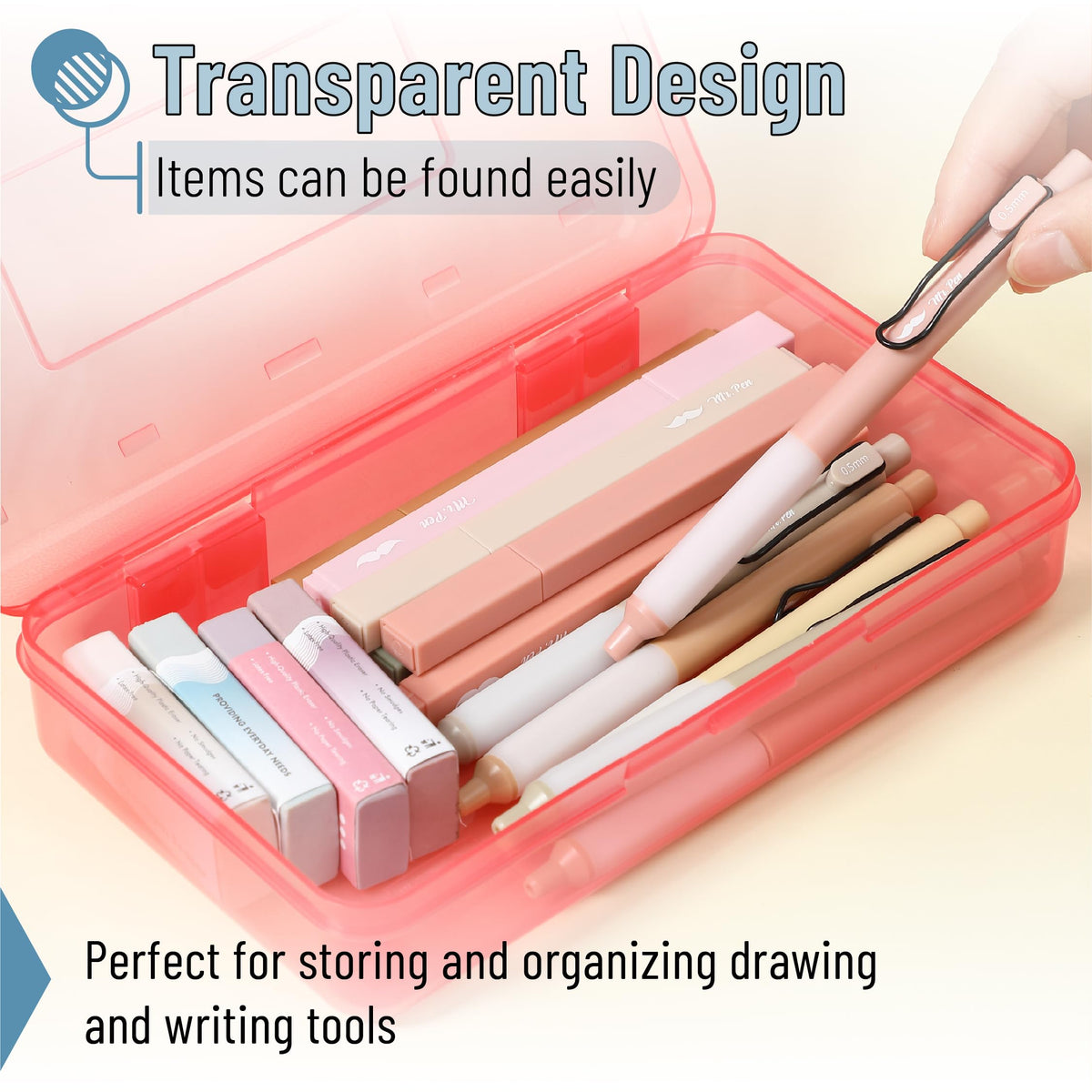 Mr. Pen- Plastic Pencil Case Box, 24 Pack