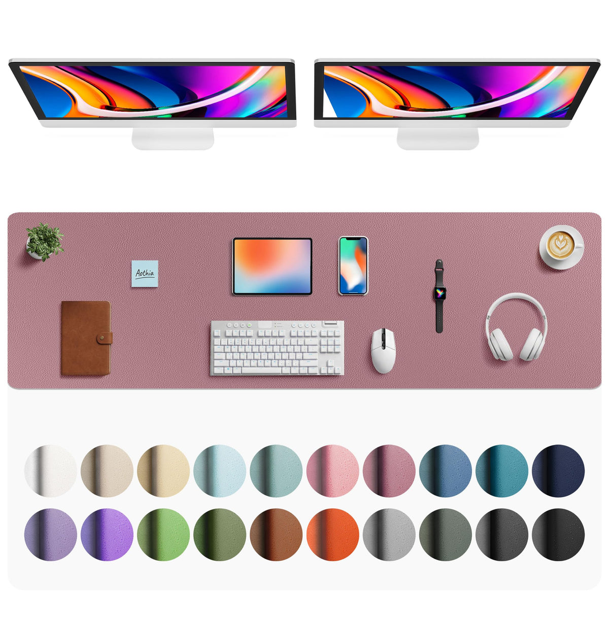Aothia Faux Leather Desk Mat - Large Mouse Pad, Non-Slip PU Leather Blotter, Waterproof Writing
