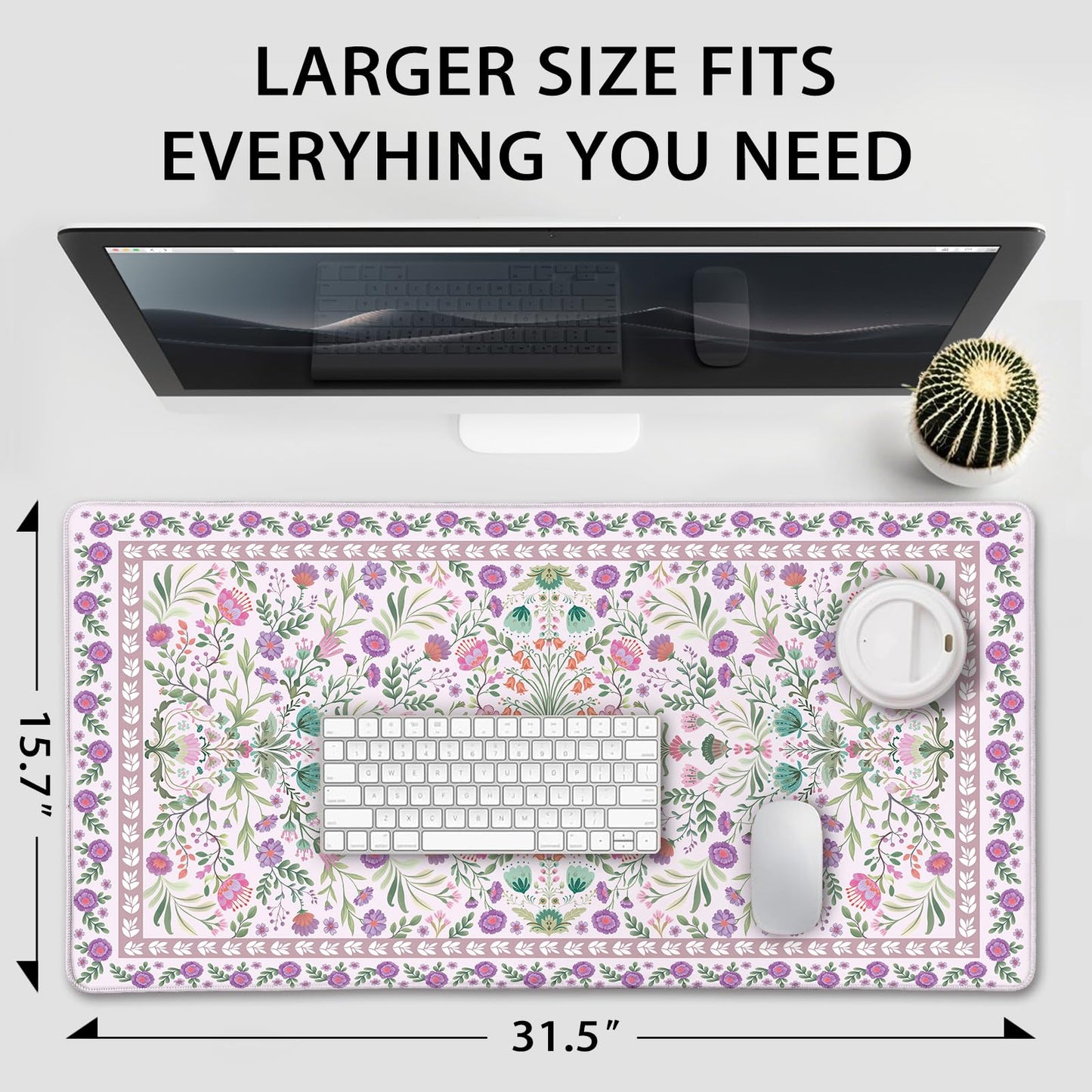 Mcapirivo Purple Floral Desk Mat Large Mouse Pad 31.5"x15.7" Anti-Slip