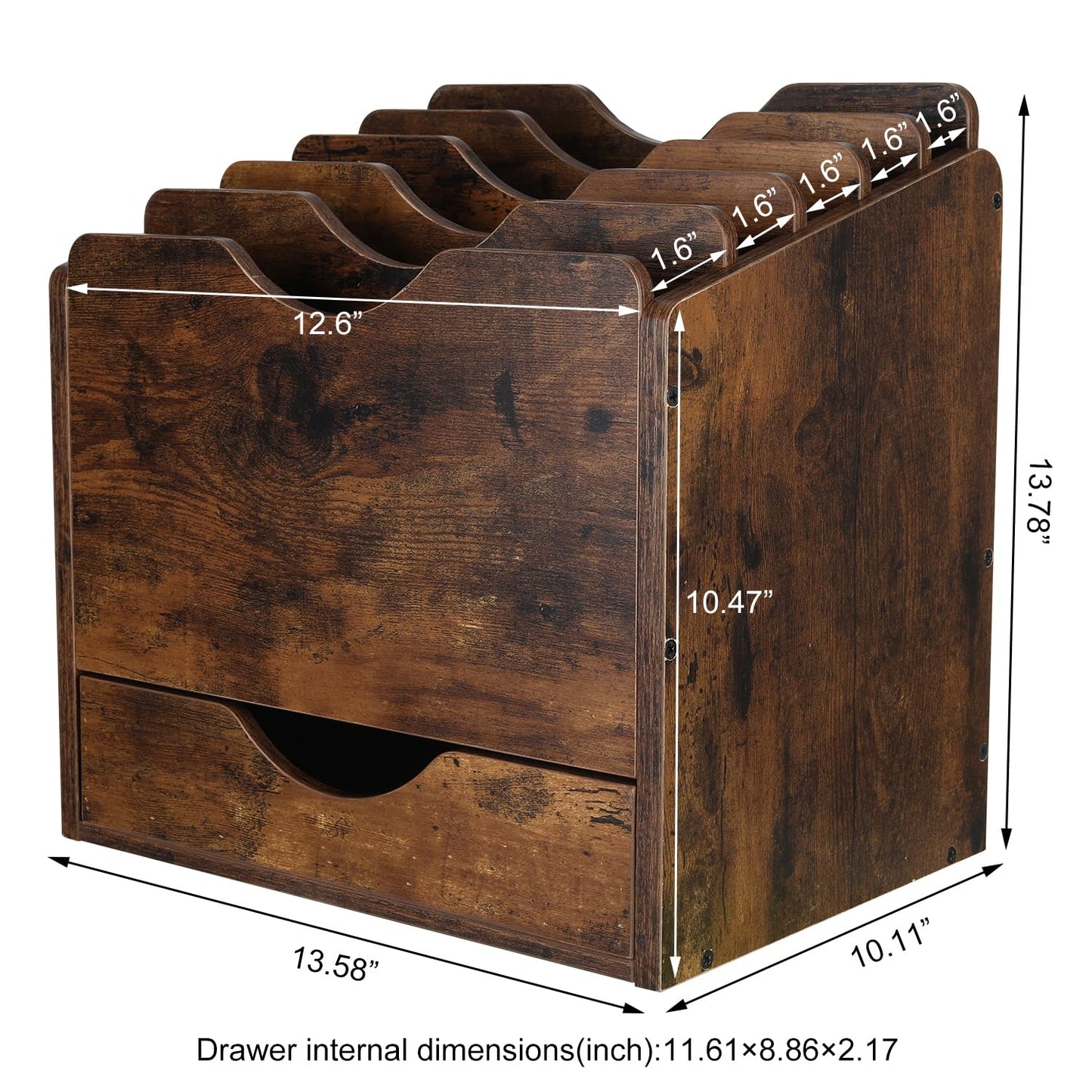 PAG-Mass Wood Desktop File Holder Organizer Mail Sorter with Drawer, for File Folders, Mails