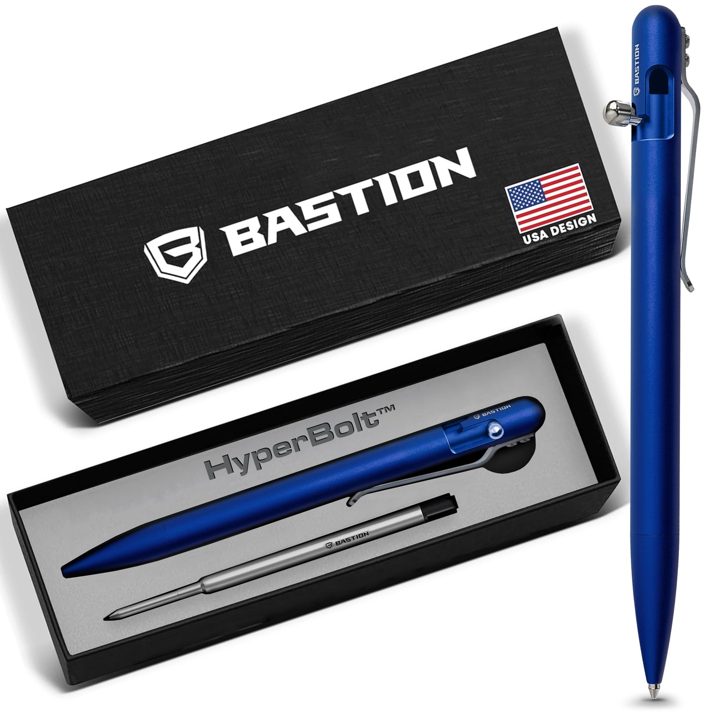 BASTION Bolt Action Pen, Aluminum Royal Blue Slim, HyperBolt EDC Pen, Refillable Metal Writing Pen
