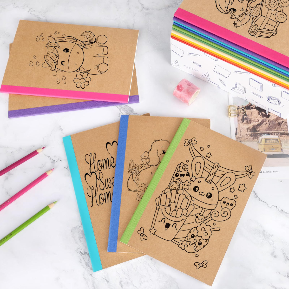 EOOUT 20 Pack A5 Kraft Notebooks, Lined Journal Bulk with Rainbow Spine, 10 Colors, 60 Pages Soft