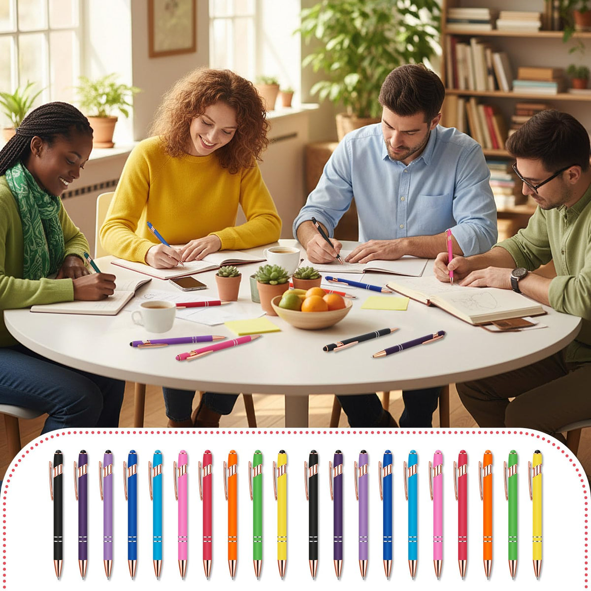 Yeaqee 100 Pieces Ballpoint Pen Bulk with Stylus Tip Click, Bright Colors