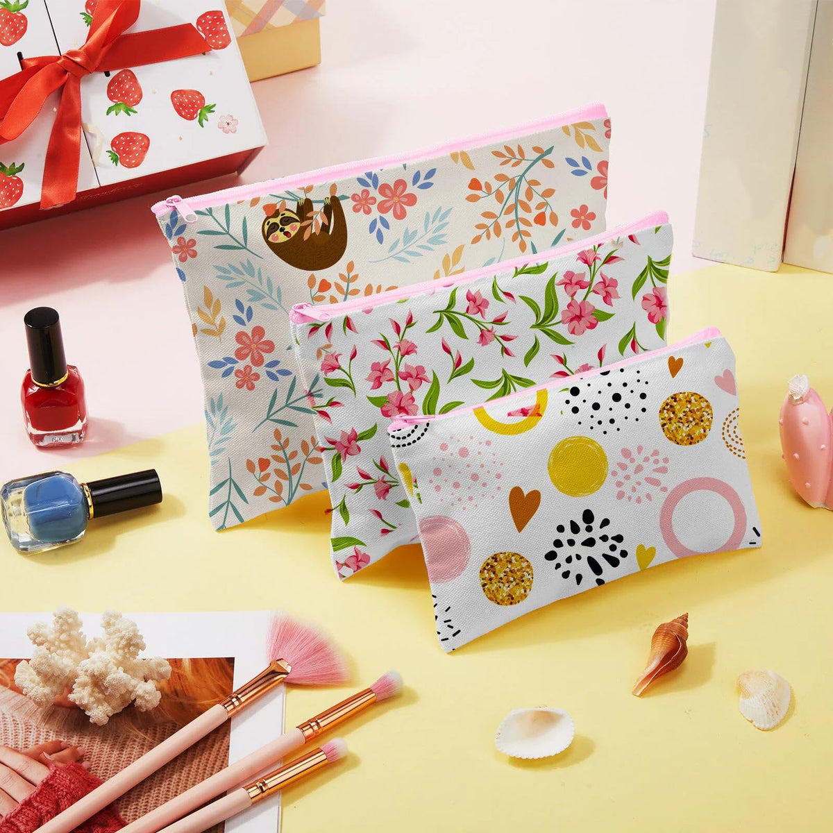 Frienda 50 Pcs Sublimation Blank Canvas Makeup Bags Bulk DIY Heat Transfer Canvas Pen Case Pencil