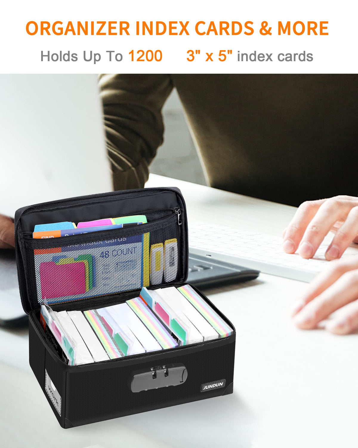 JUNDUN Fireproof Index Card Holder with Lock