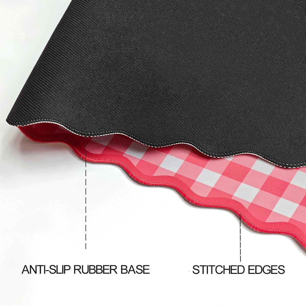 ohisxiacy Scalloped‌ Checkered Gingham Desk Mat Cute Red XXL Large Mouse Pad Kawaii Cottagecore