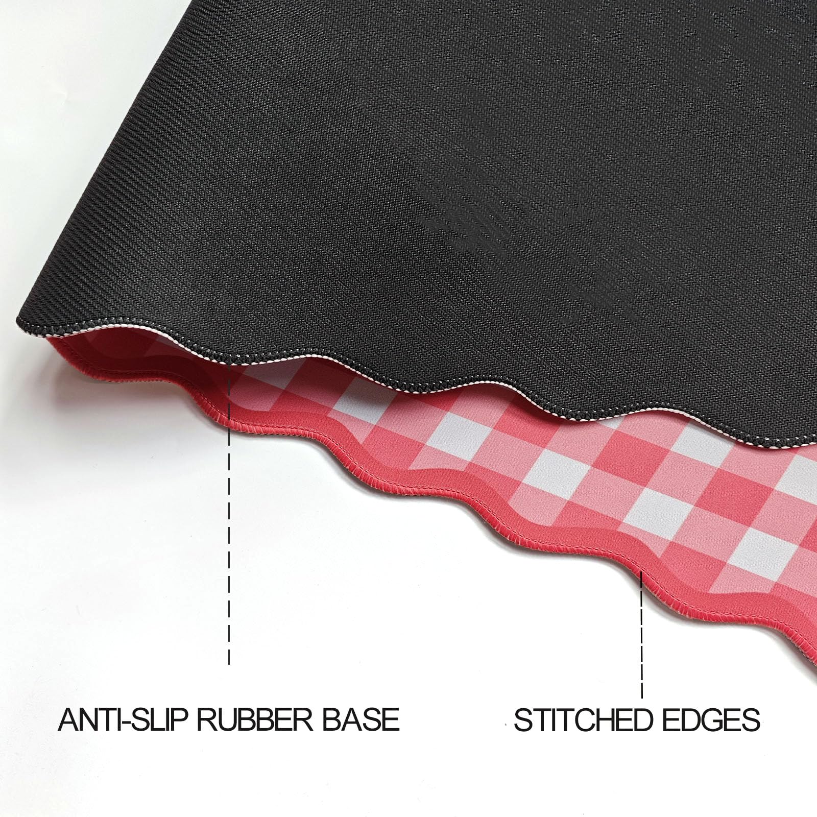 ohisxiacy Scalloped‌ Checkered Gingham Desk Mat Cute Red XXL Large Mouse Pad Kawaii Cottagecore