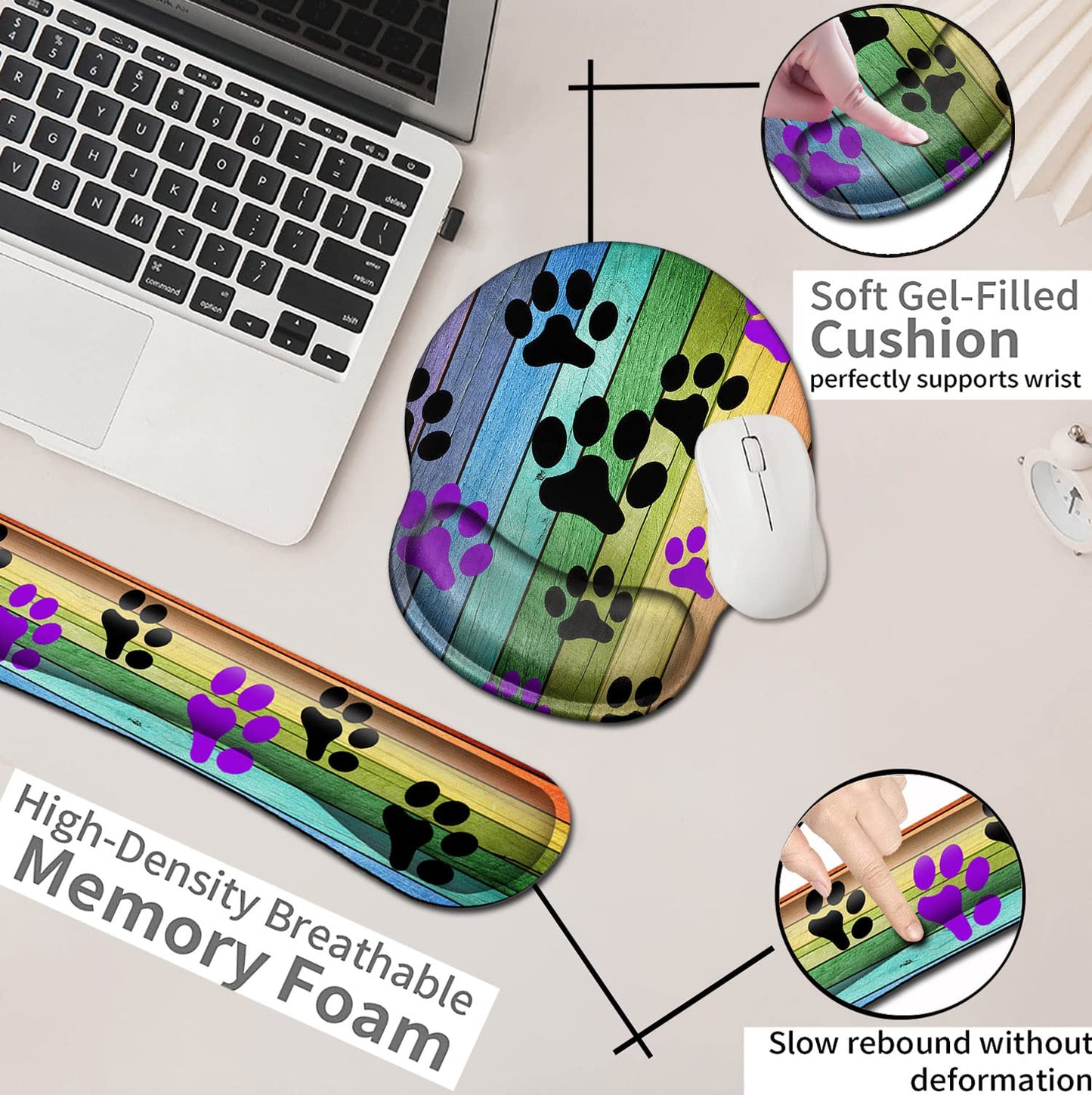 Mouse Pad with Wrist Support Memory Foam Keyboard Wrist Rest Gaming Mousepad Office Easy Typing