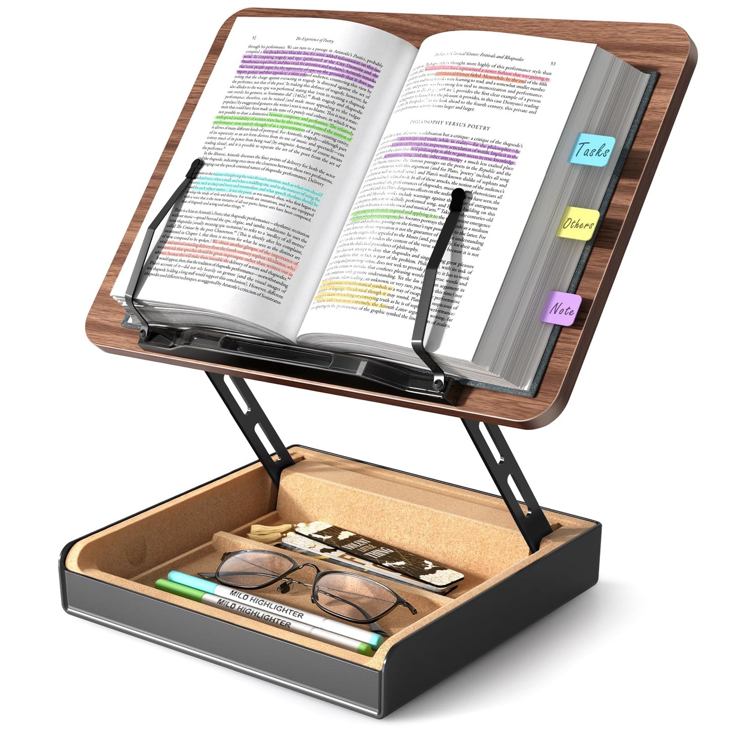 HUMANCOZY Book Stand with Storage, Book Holder for Reading Hands Free