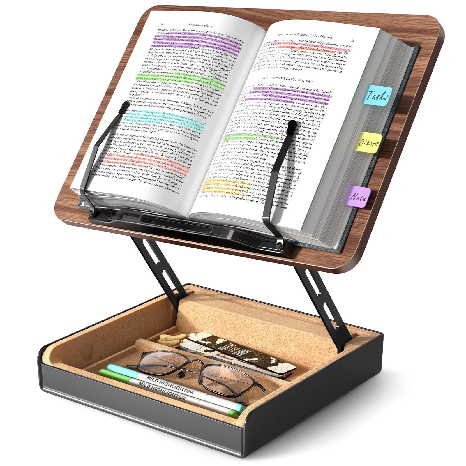 HUMANCOZY Book Stand with Storage, Book Holder for Reading Hands Free
