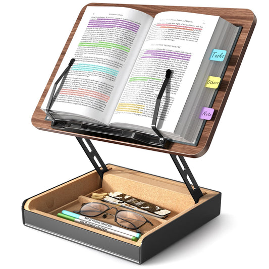 HUMANCOZY Book Stand with Storage, Book Holder for Reading Hands Free