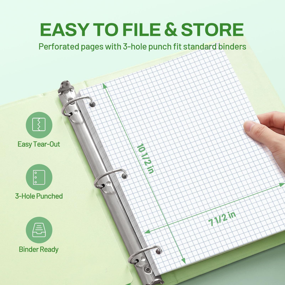 SUNEE Spiral Notebook, 1-Subject, Graph Ruled Paper, 8" x 10-1/2", 100 Sheets per Notebook, 3-Hole