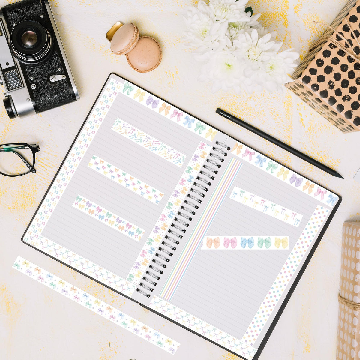 BkeeCten Watercolor Bow Washi Tape - 24 Rolls Colorful Watercolor Bow Pastel Preppy Aesthetic