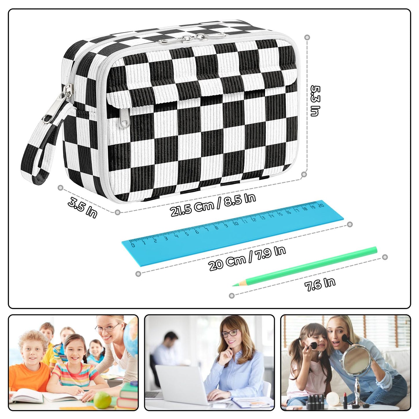 WOBAGMEN Cute Pencil Case,Large Corduroy Zippered Pencil Case Pouch, aesthetic Pencil Bag with