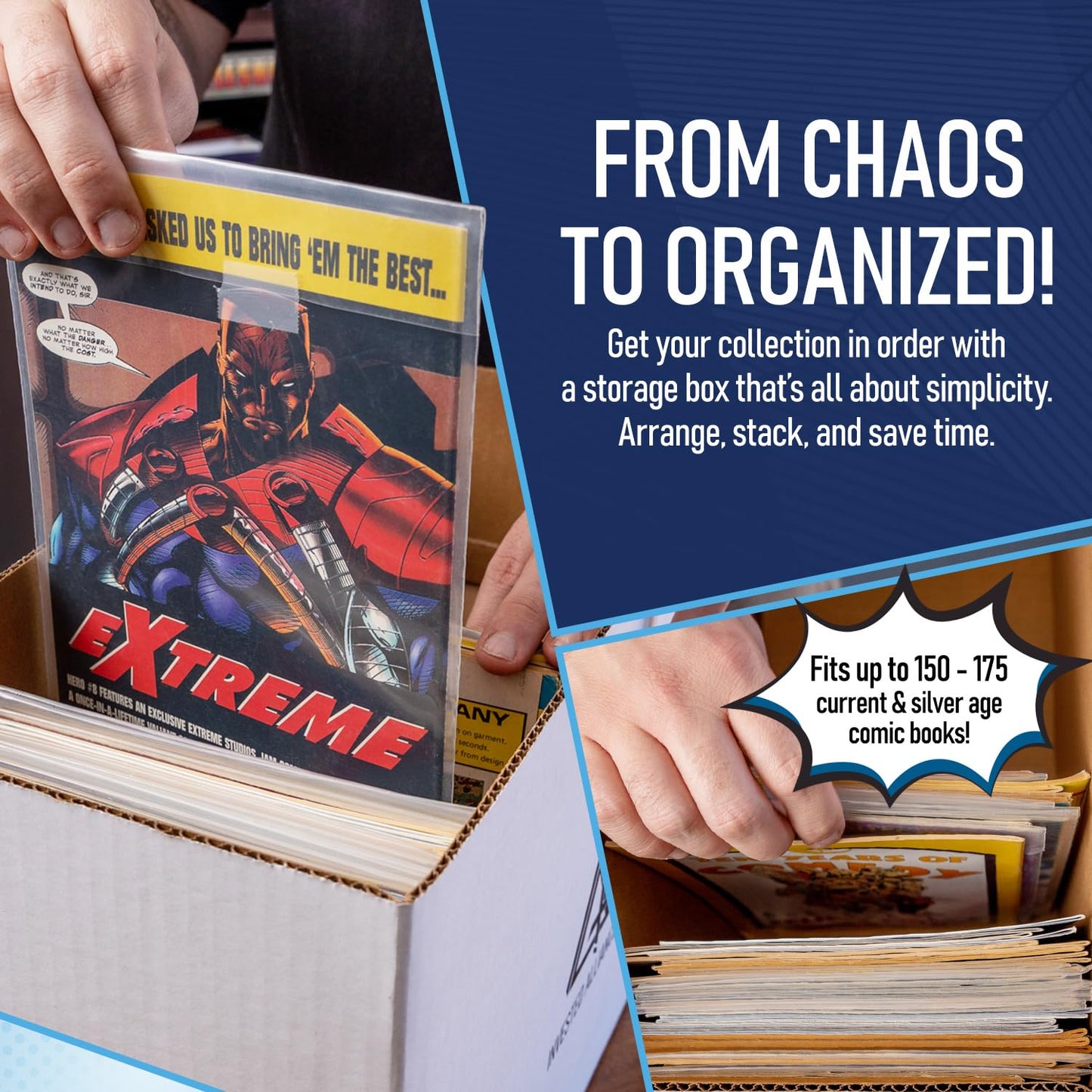 Invested Alliance Premium Short Comic Book Storage Box Organizer with Lid | Thick Cardboard Comic
