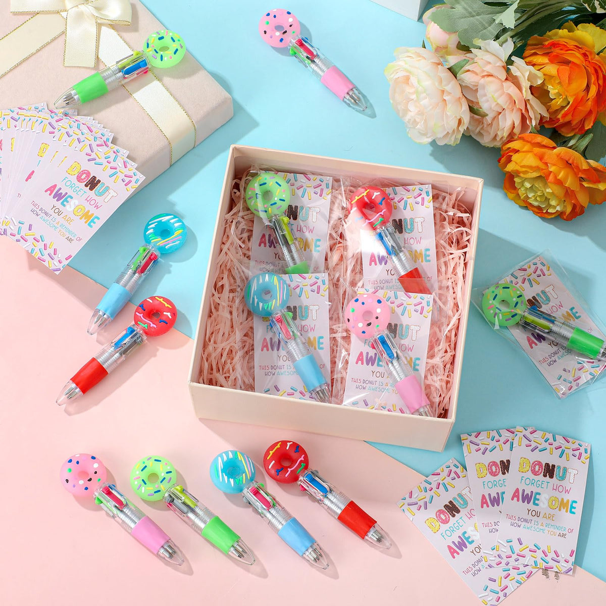 Sayglossy 24 Sets Donuts Party Favor Pens Gift Bulk with Positive Cards
