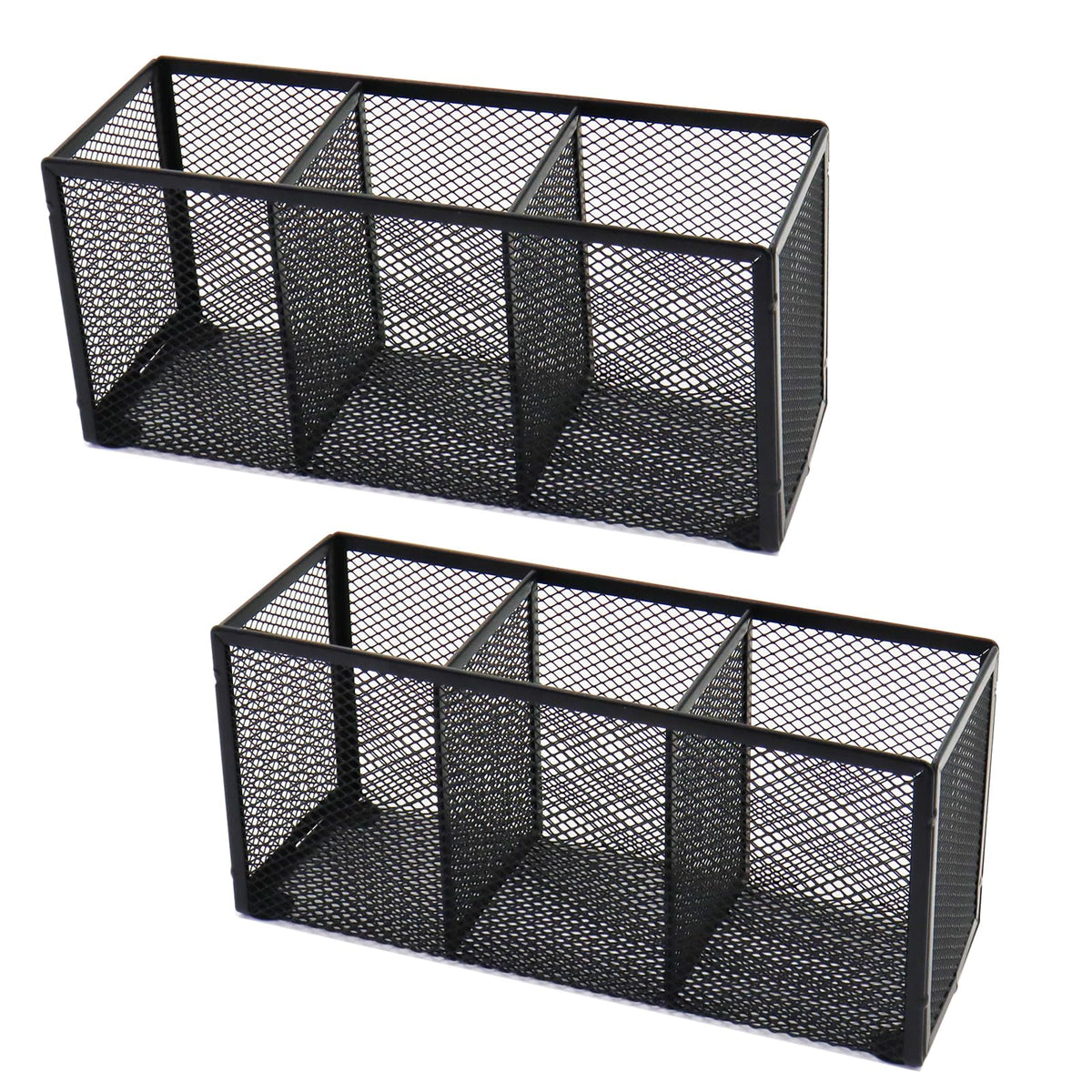 Flytreal 2PCS Black Mesh Pen Pencil Holder, Small Metal Desk Organizer Desktop Stationery Office