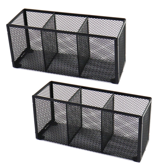 Flytreal 2PCS Black Mesh Pen Pencil Holder, Small Metal Desk Organizer Desktop Stationery Office