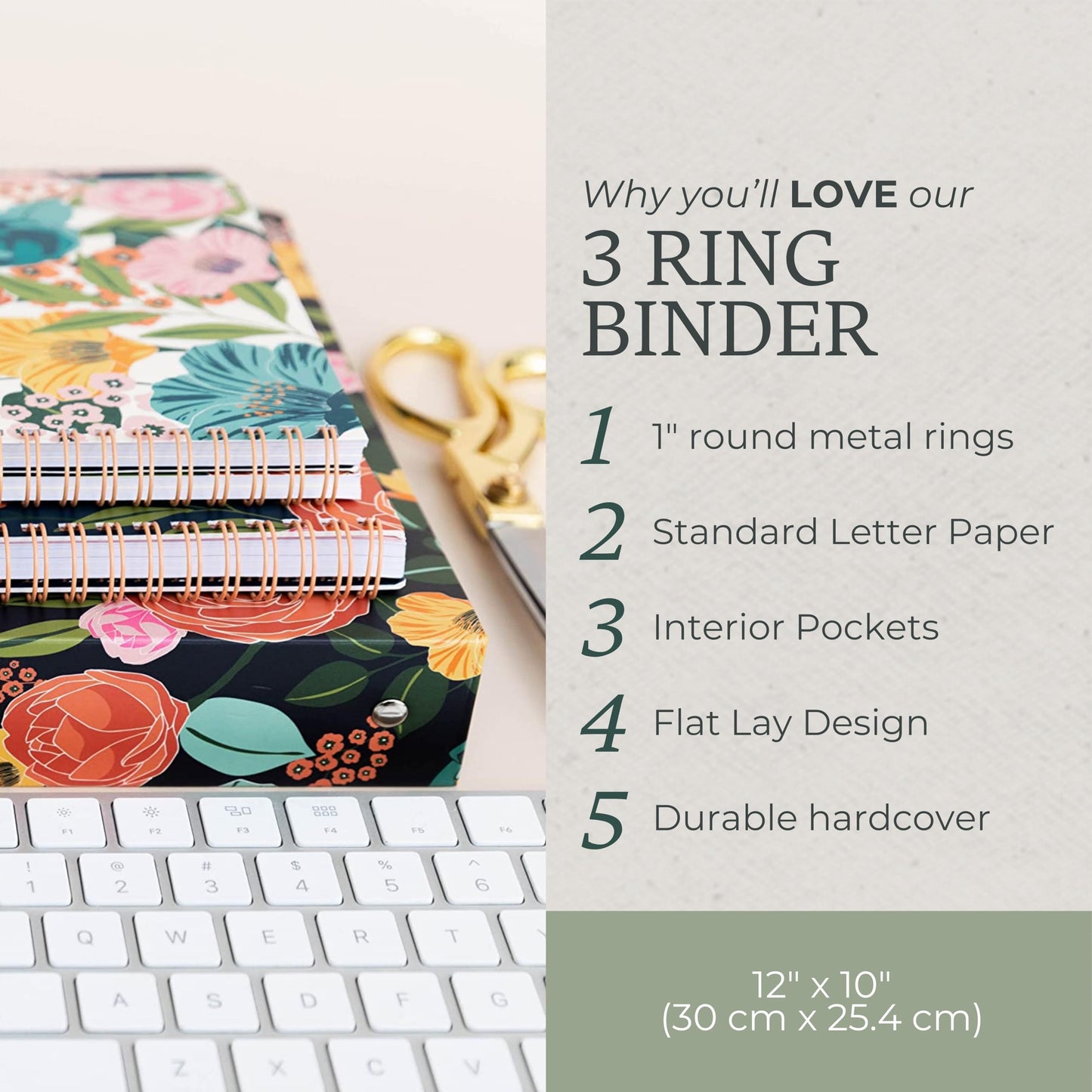 Steel Mill & Co. 1-Inch Hardcover 3 Ring Binder, Garden Blooms (Navy)